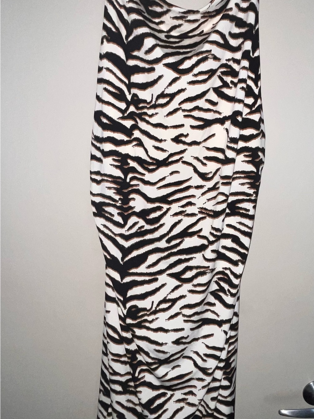 H&M Zebra-Print Cowl Neck Dress- White, Black & Brown Accent
